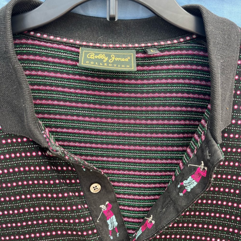 Bobby Jones Black and Pink Patterned Polo